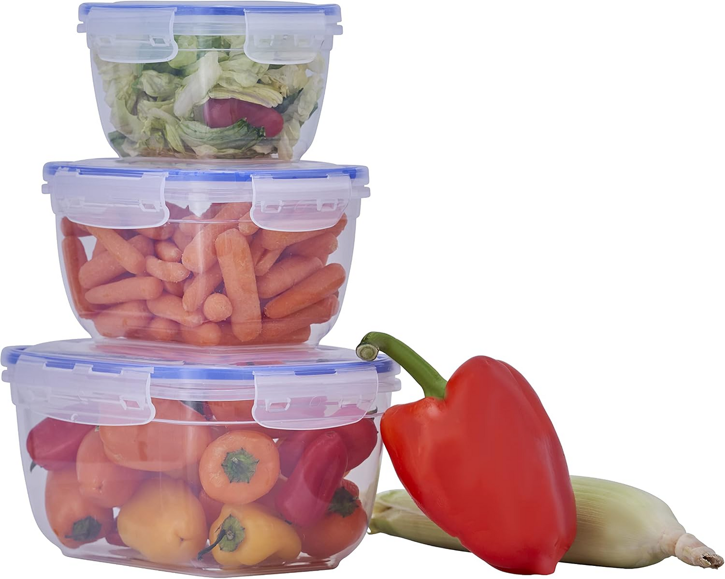 Superio Food Storage Containers, Airtight Leak Proof Meal Prep Containers, Microwave and freezer safe, BPA-free Plastic, Set of 3,