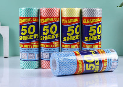50 Sheets Heavy Duty Reusable Cleaning Wipes Roll – Multi-Purpose Kitchen & Household Cleaning Cloth (200mm x 250mm)