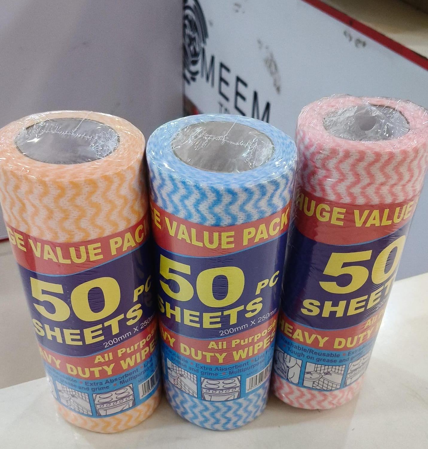 50 Sheets Heavy Duty Reusable Cleaning Wipes Roll – Multi-Purpose Kitchen & Household Cleaning Cloth (200mm x 250mm)