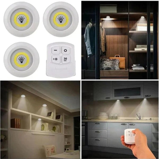 Wireless LED Puck Lights with Remote Control – Set of 3 | Battery Operated Touch Lights for Kitchen, Closet & Cabinet