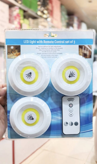 Wireless LED Puck Lights with Remote Control – Set of 3 | Battery Operated Touch Lights for Kitchen, Closet & Cabinet