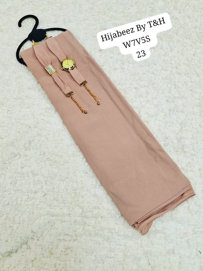 Premium  Chiffon Hijab with Elegant Wrist Watch & Bracelet Gift Set for Women
