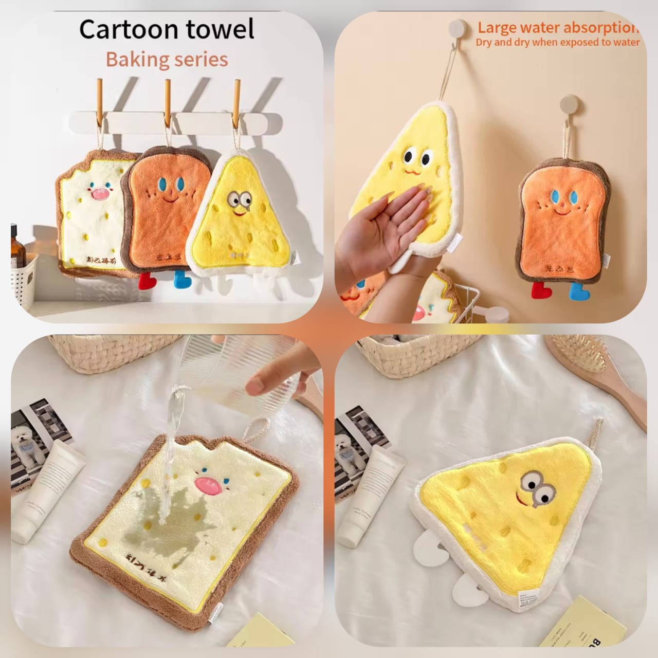 Cute Cartoon Food-Shaped Plush Hanging Hand Towel | Soft Absorbent Kitchen & Bathroom Towel