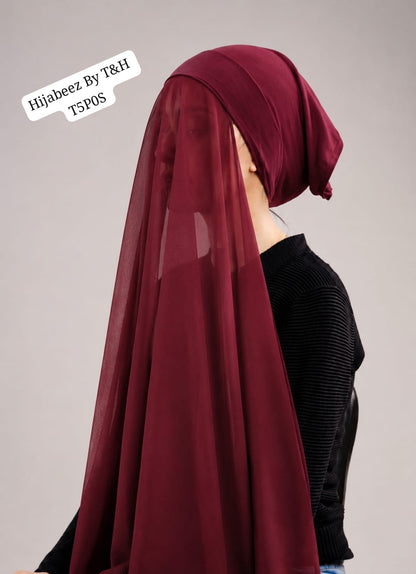 Premium  Chiffon Ready-to-Wear Hijab with Matching Bonnet Cap – Soft & Elegant Instant Hijab