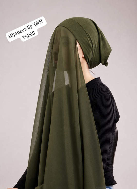Premium  Chiffon Ready-to-Wear Hijab with Matching Bonnet Cap – Soft & Elegant Instant Hijab