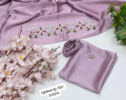 Premium Hand Embellished Chiffon Hijab with Matching Underscarf – Elegant Pearl & Crystal Designer Hijab Set