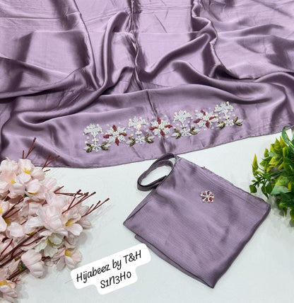 Premium Hand Embellished Chiffon Hijab with Matching Underscarf – Elegant Pearl & Crystal Designer Hijab Set