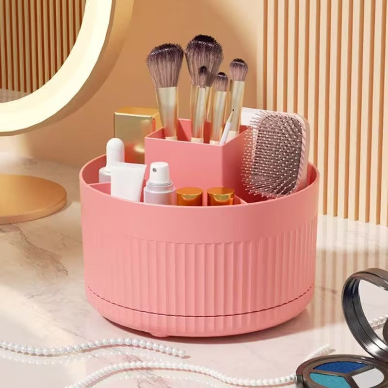 360° Rotating Makeup Organizer – Multi-Compartment Cosmetic Storage Box for Vanity & Bathroom