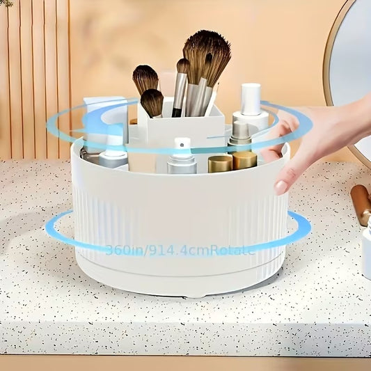 360° Rotating Makeup Organizer – Multi-Compartment Cosmetic Storage Box for Vanity & Bathroom