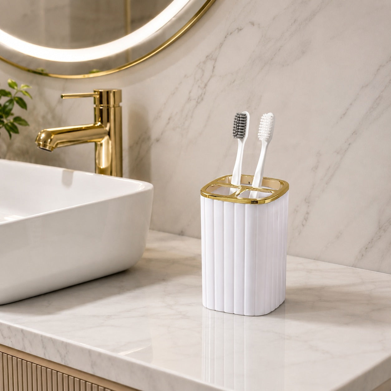 Luxury Toothbrush Holder & Bathroom Organizer – Elegant Countertop Storage Cup