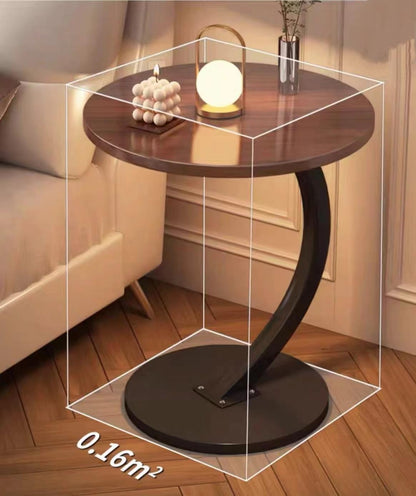 Modern C-Shaped Side Table with Waterproof Wooden Top & Sturdy Iron Base – 40cm