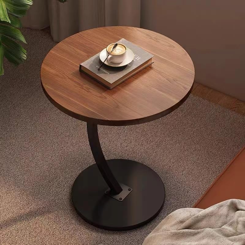 Modern C-Shaped Side Table with Waterproof Wooden Top & Sturdy Iron Base – 40cm