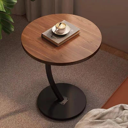 Modern C-Shaped Side Table with Waterproof Wooden Top & Sturdy Iron Base – 40cm