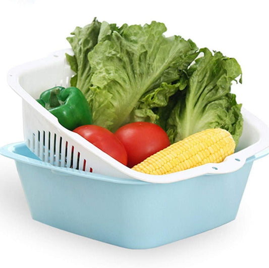 2-in-1 Kitchen Vegetable and fruits Washing & Draining Basket with Colander