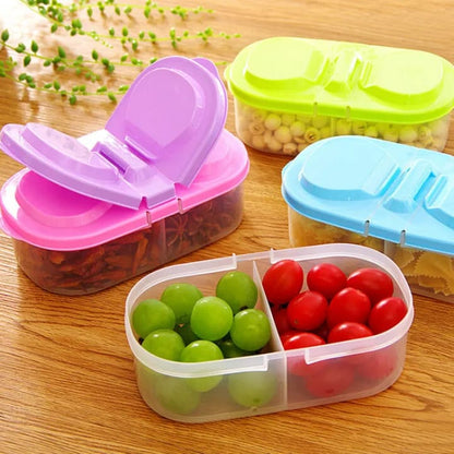 2-Compartment Portable Snack Storage Container with Dual Flip Lid – BPA-Free Food Storage Box for Fruits, Nuts & Snacks