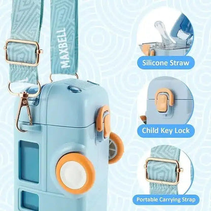 Kids Portable Water Bottle with Built-in Phone Holder & Straw – Leakproof School Travel Bottle
