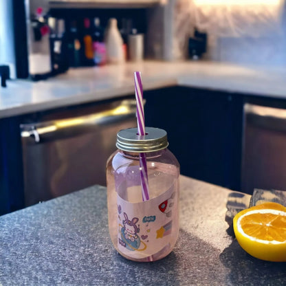 Cute Mason Jar Tumbler with Straw | Reusable Leak-Resistant Drinking Cup for Kids & Adults (500ml)