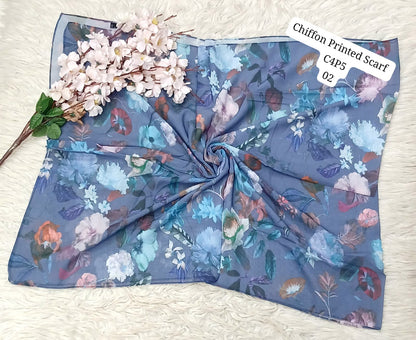 Chiffon Printed Scarf – Elegant Floral & Geometric Design