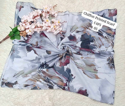 Chiffon Printed Scarf – Elegant Floral & Geometric Design