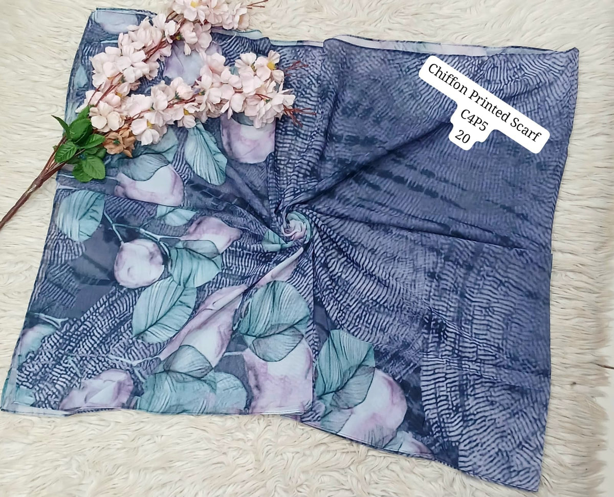 Chiffon Printed Scarf – Elegant Floral & Geometric Design