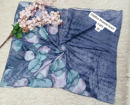Chiffon Printed Scarf – Elegant Floral & Geometric Design