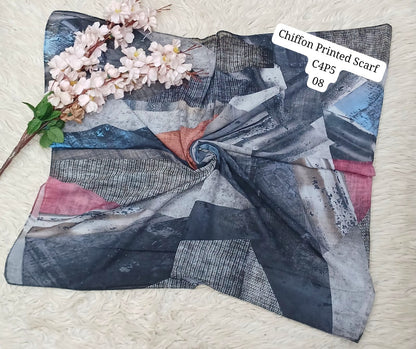 Chiffon Printed Scarf – Elegant Floral & Geometric Design