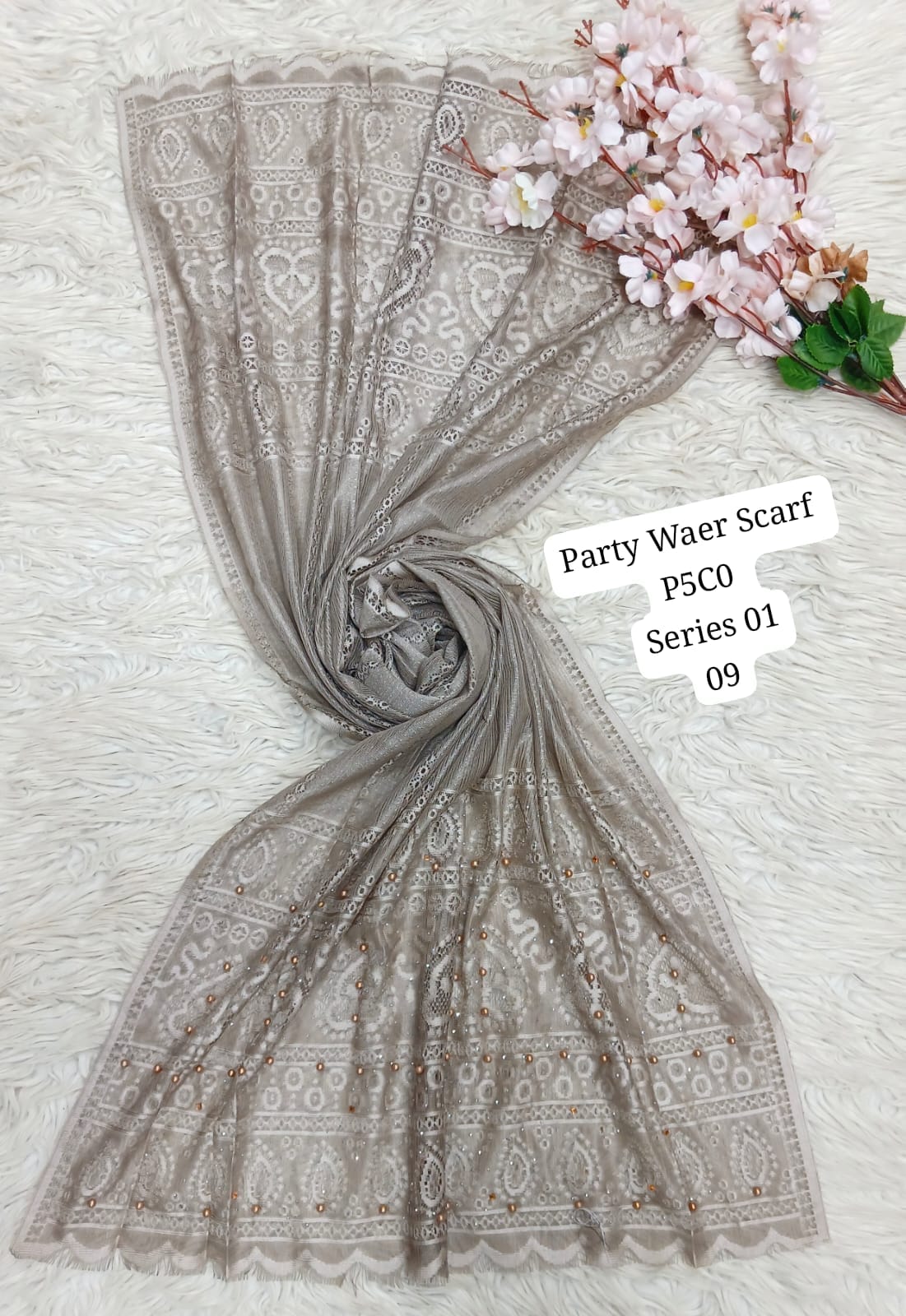 Elegant Party Wear Embroidered Net Scarf – P5C0 Series