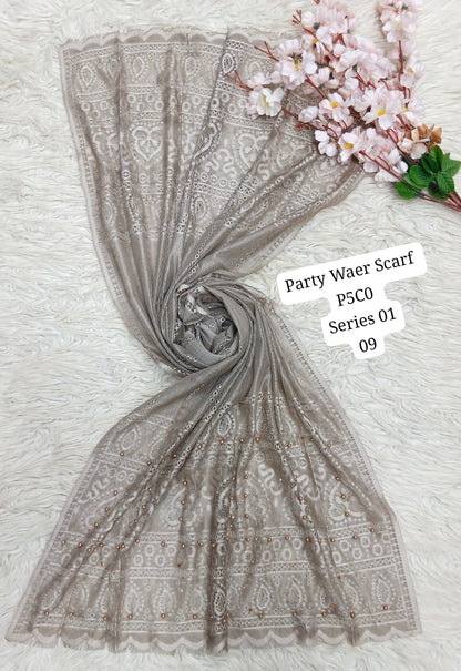 Elegant Party Wear Embroidered Net Scarf – P5C0 Series