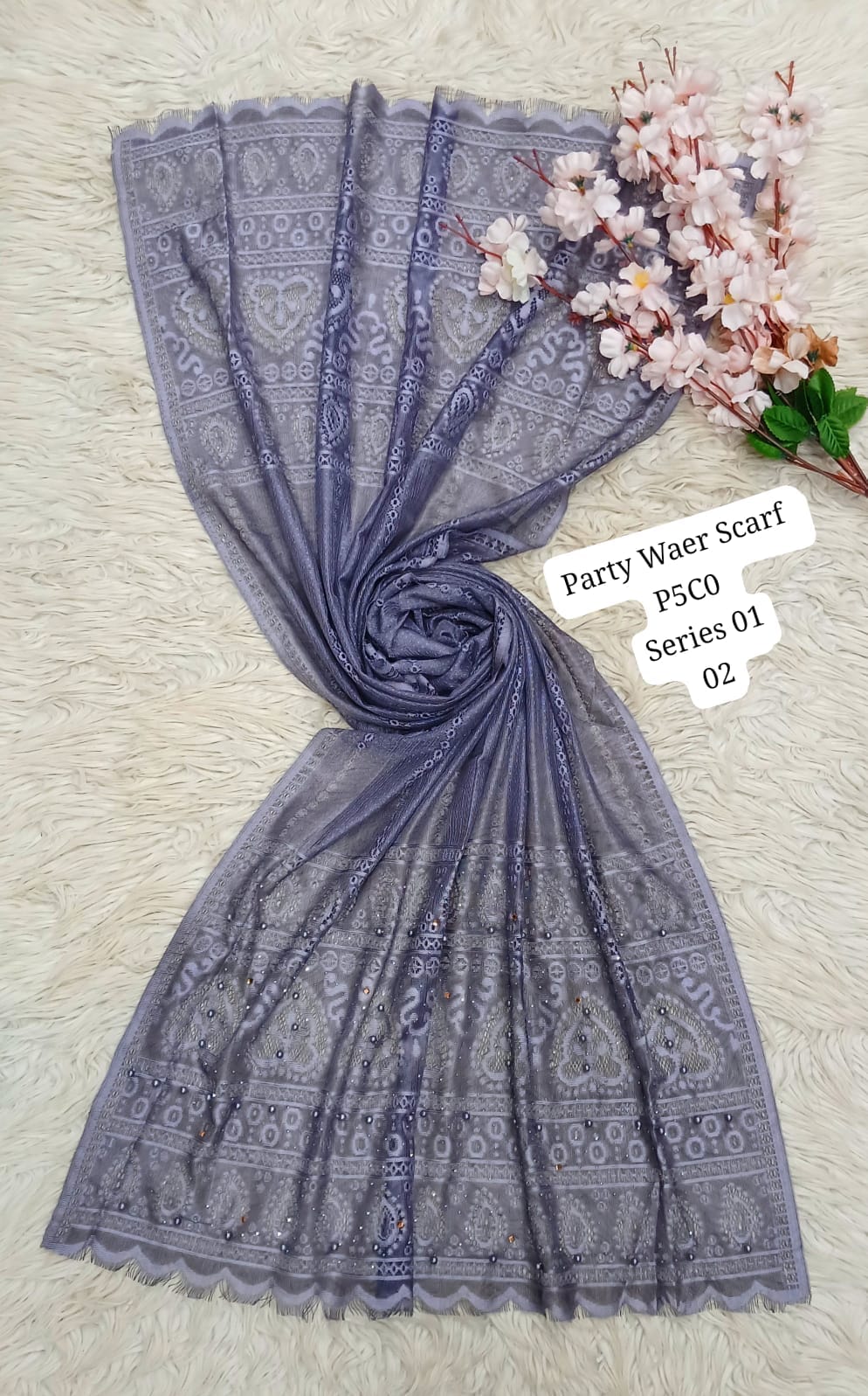 Elegant Party Wear Embroidered Net Scarf – P5C0 Series
