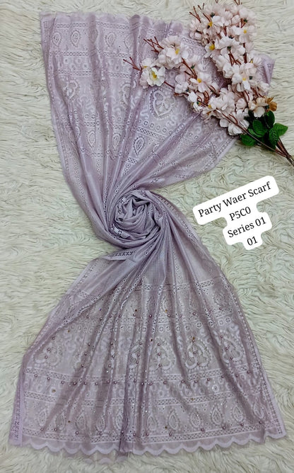 Elegant Party Wear Embroidered Net Scarf – P5C0 Series