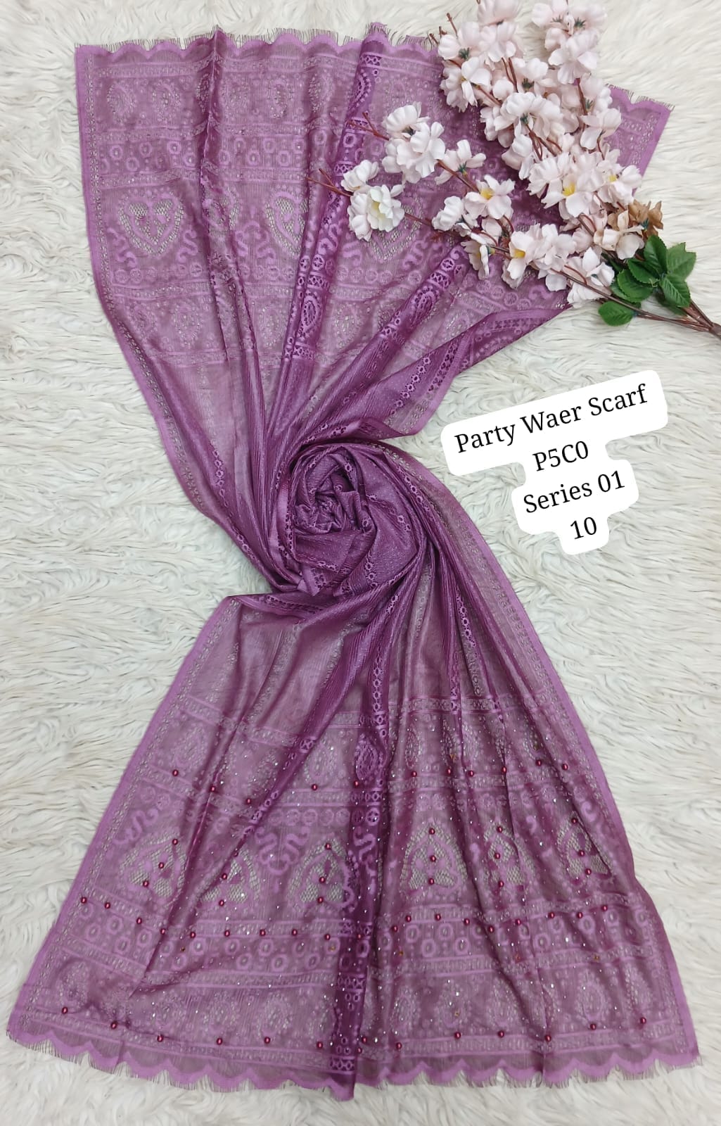 Elegant Party Wear Embroidered Net Scarf – P5C0 Series