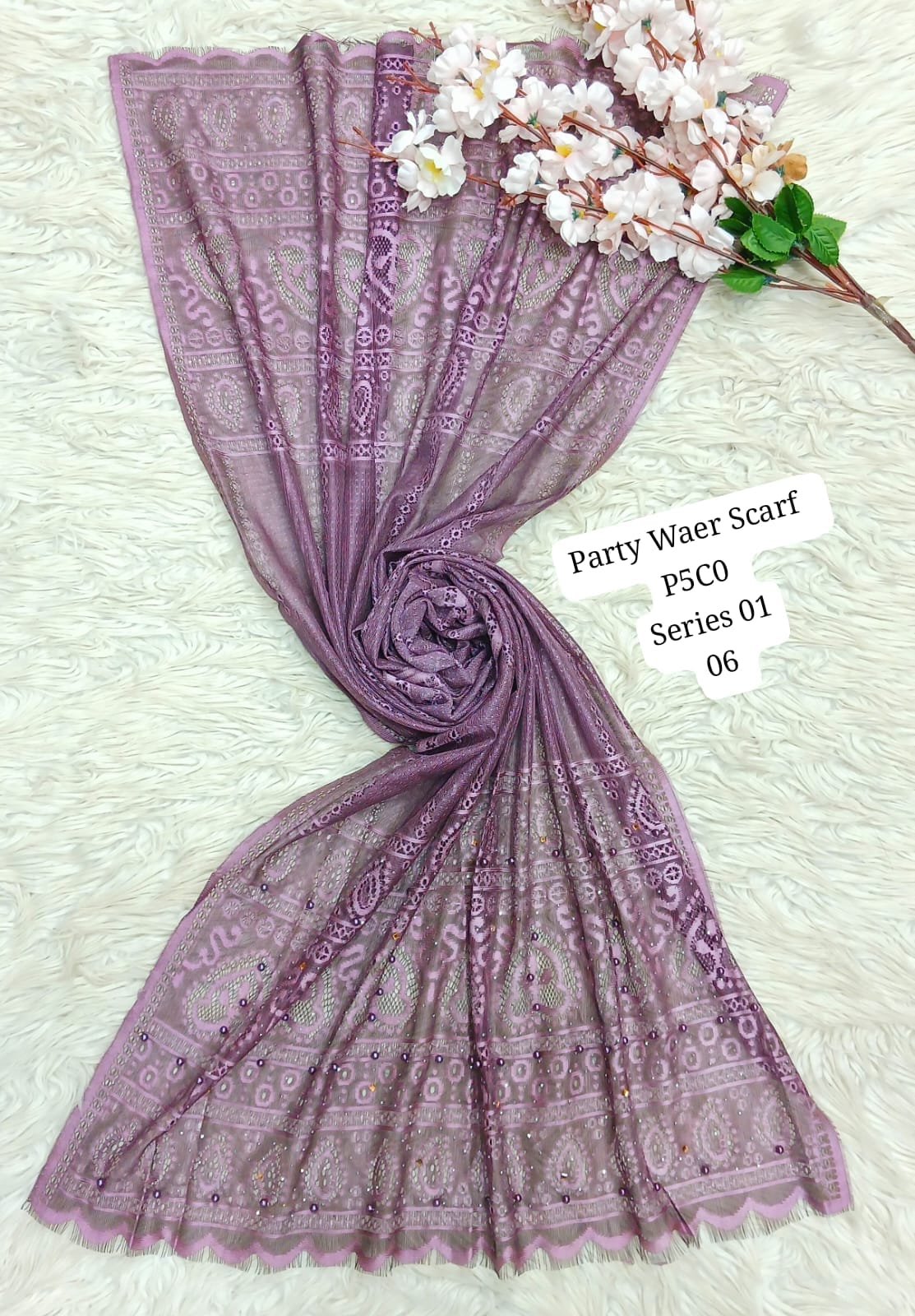 Elegant Party Wear Embroidered Net Scarf – P5C0 Series