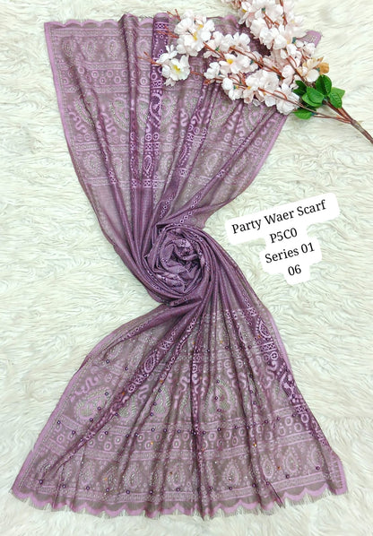 Elegant Party Wear Embroidered Net Scarf – P5C0 Series