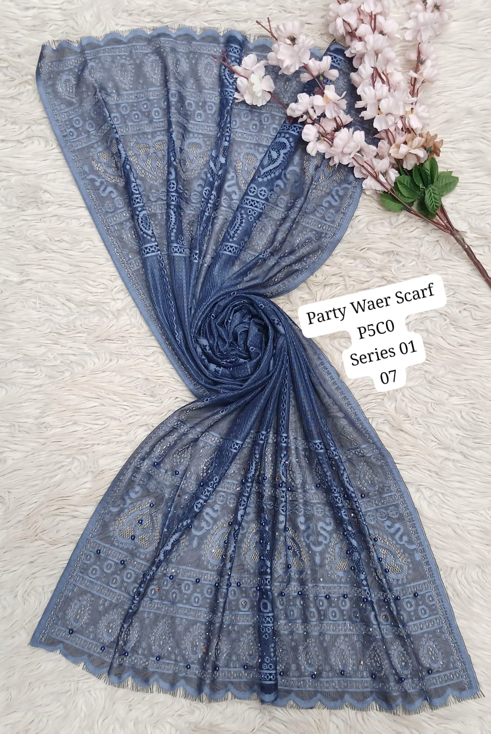 Elegant Party Wear Embroidered Net Scarf – P5C0 Series