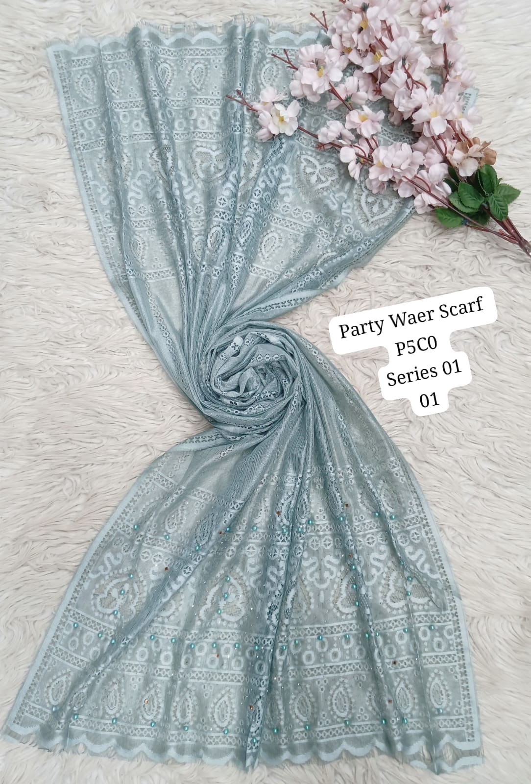 Elegant Party Wear Embroidered Net Scarf – P5C0 Series