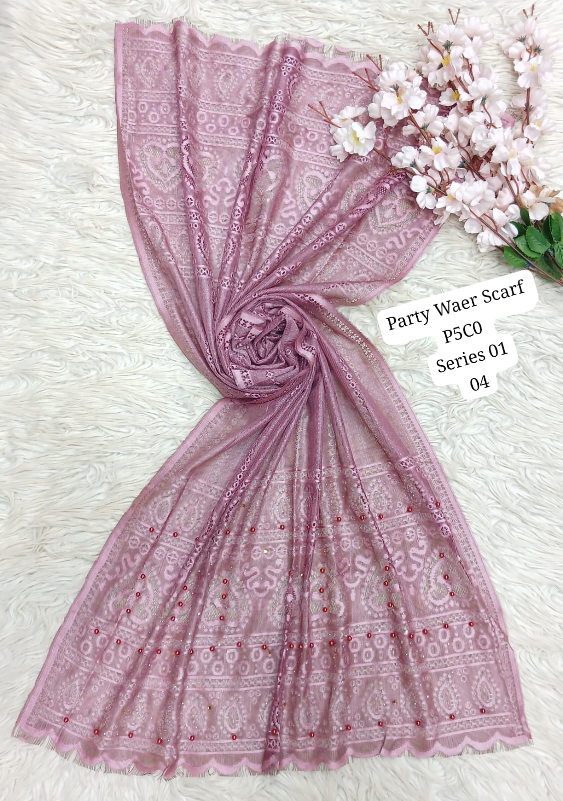 Elegant Party Wear Embroidered Net Scarf – P5C0 Series