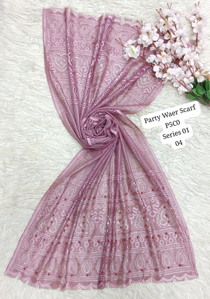 Elegant Party Wear Embroidered Net Scarf – P5C0 Series